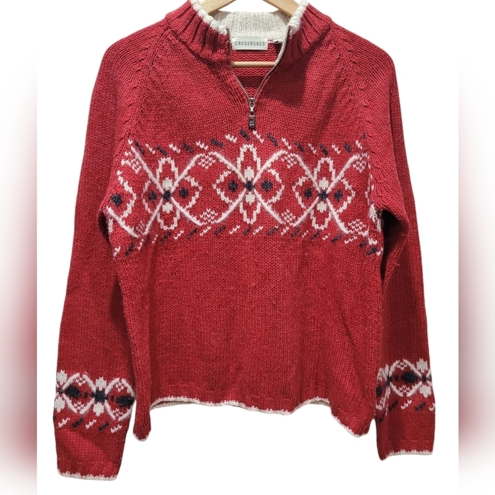 XL Wool Blend 3/4 Zip Pullover Long Sleeve Sweater, EUC